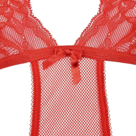 VICTORIA'S SECRET Red Sheer Lace One Piece M - Picture 4 of 8
